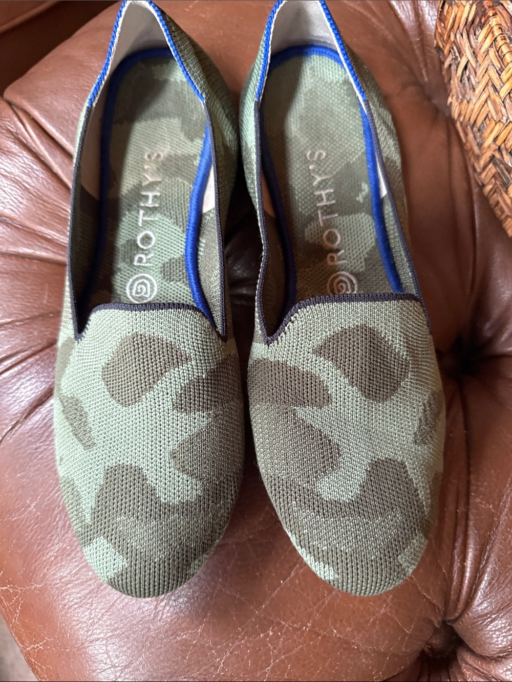 Rothy's Olive and Dark Green Camo Slip-On Flats